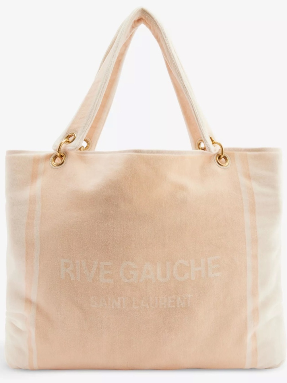 Saint Laurent YSL Rive Gauche Pink White Logo Convertible Towel Terry Tote Bag - Picture 2 of 16